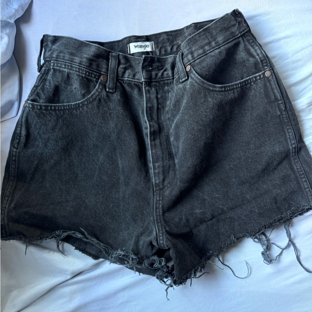 Wrangler Black Jean Shorts Distressed Cut-Off Style